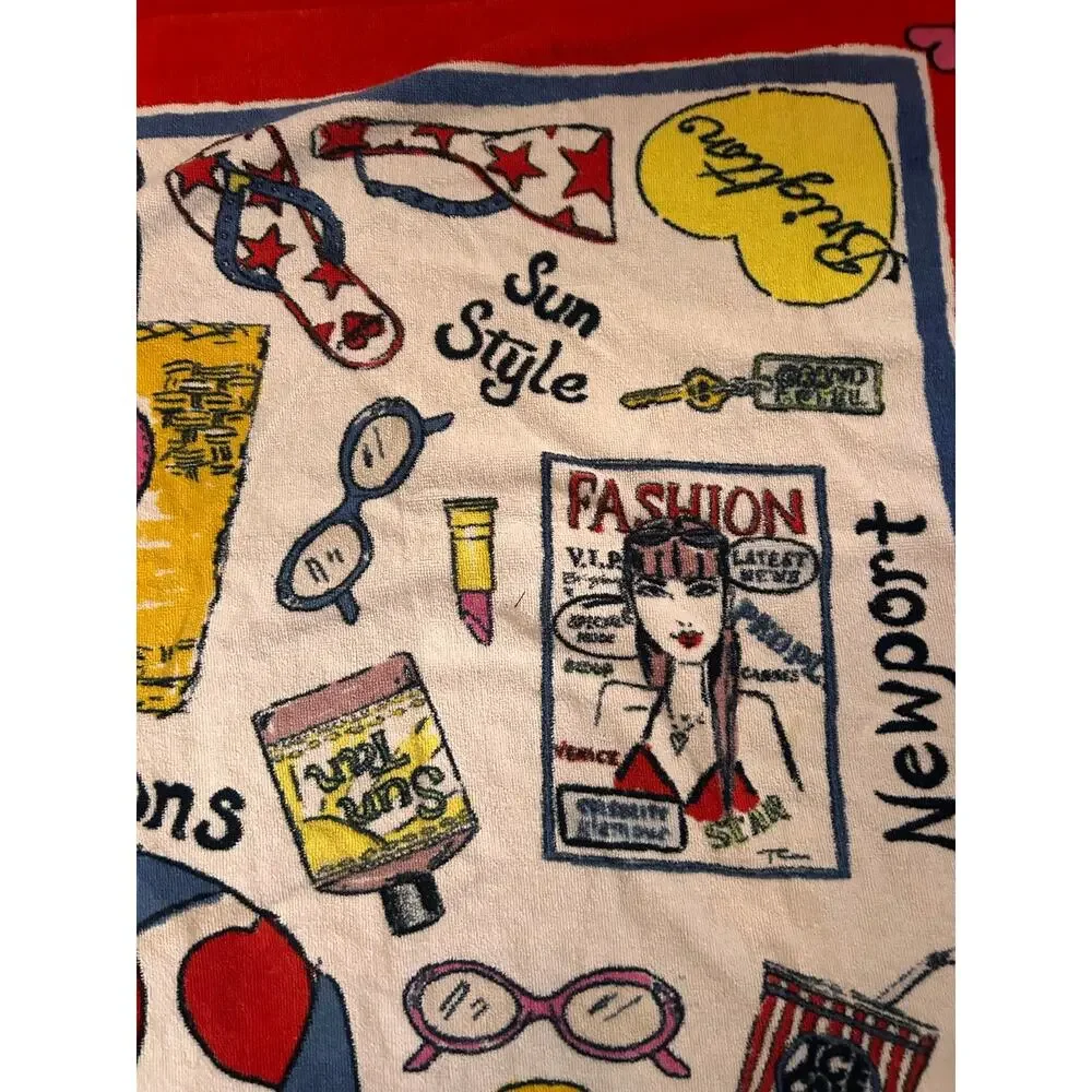 Brighton Beach Glam Coastal Resort Graphic Beach Towel Red